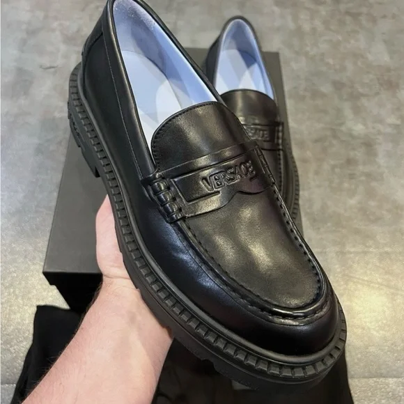 Authentic Versace Men's Elegant Black Slip-On Loafers
